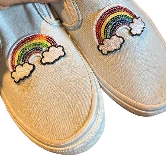 VANS SLIP-ON LIGHT BLUE SEQUINED RAINBOW ON FRONT WOMENS 8.5 JUNIORS 7 EU 39 - Picture 3 of 13